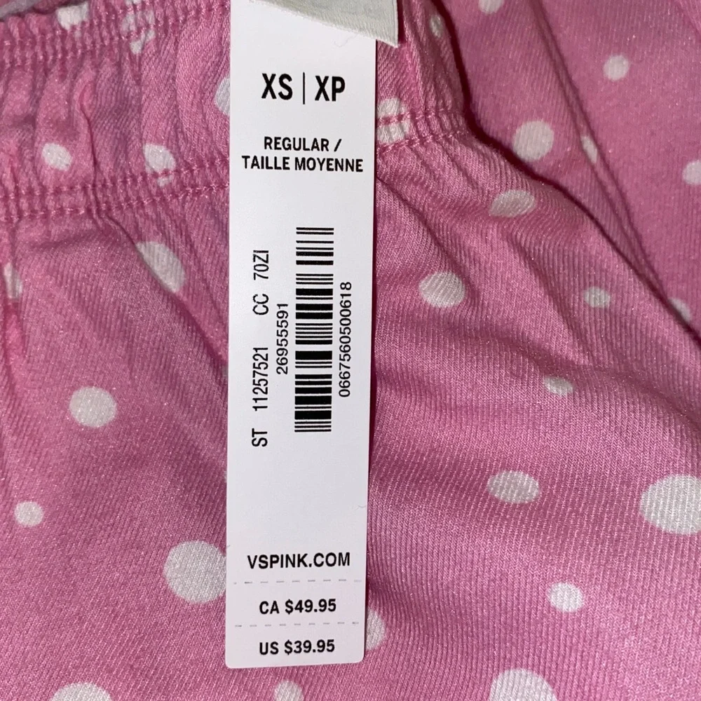NWT Victoria Secrets Pink Side Pockets Pink and White Polka Dot Pajamas Size XS